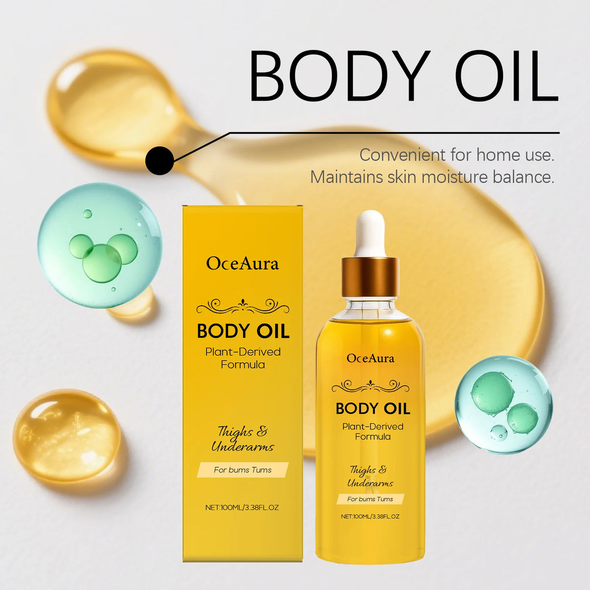 OceAura 100ml Natural Body Oil – Moisturizing & Softening Body Massage Oil Qst