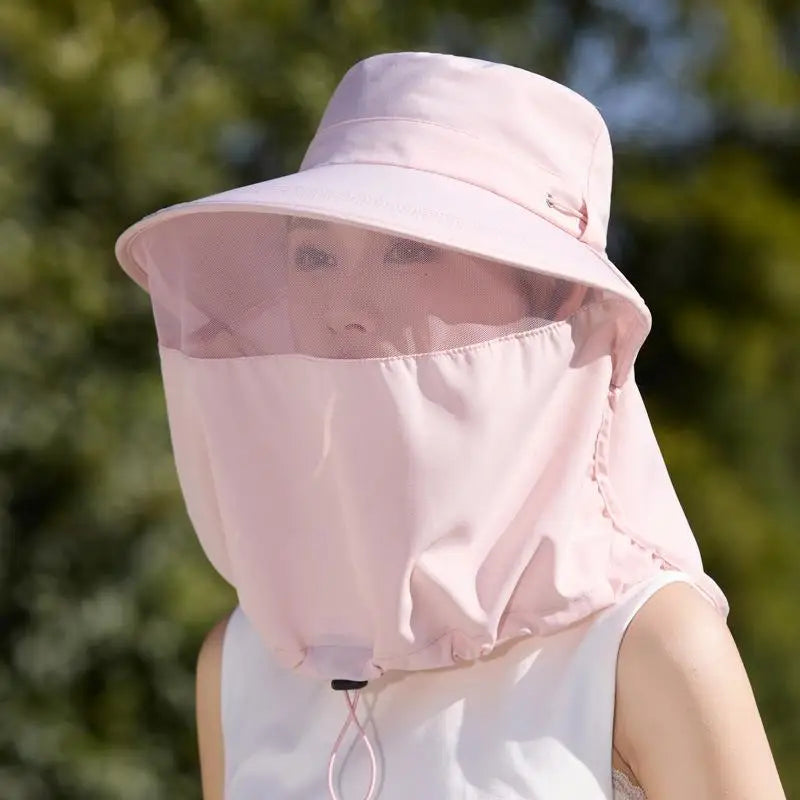 Women's Wide-Brim Fisherman Hat with UV Neck Shawl Cover Wide Brim Sun Hat Qst A3