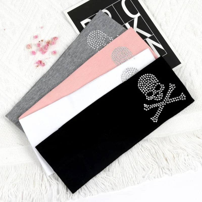Women's Skull Rhinestone Elastic Headband – Y2K Cotton Hair Band Rhinestone Headband Qme
