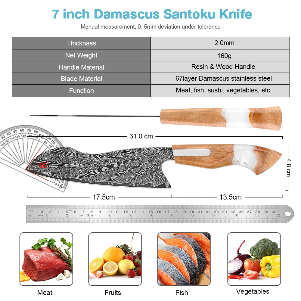 XITUO 7-Inch Damascus Santoku Knife – Sharp Pro Kitchen Knife Santoku Kitchen Knife Qst