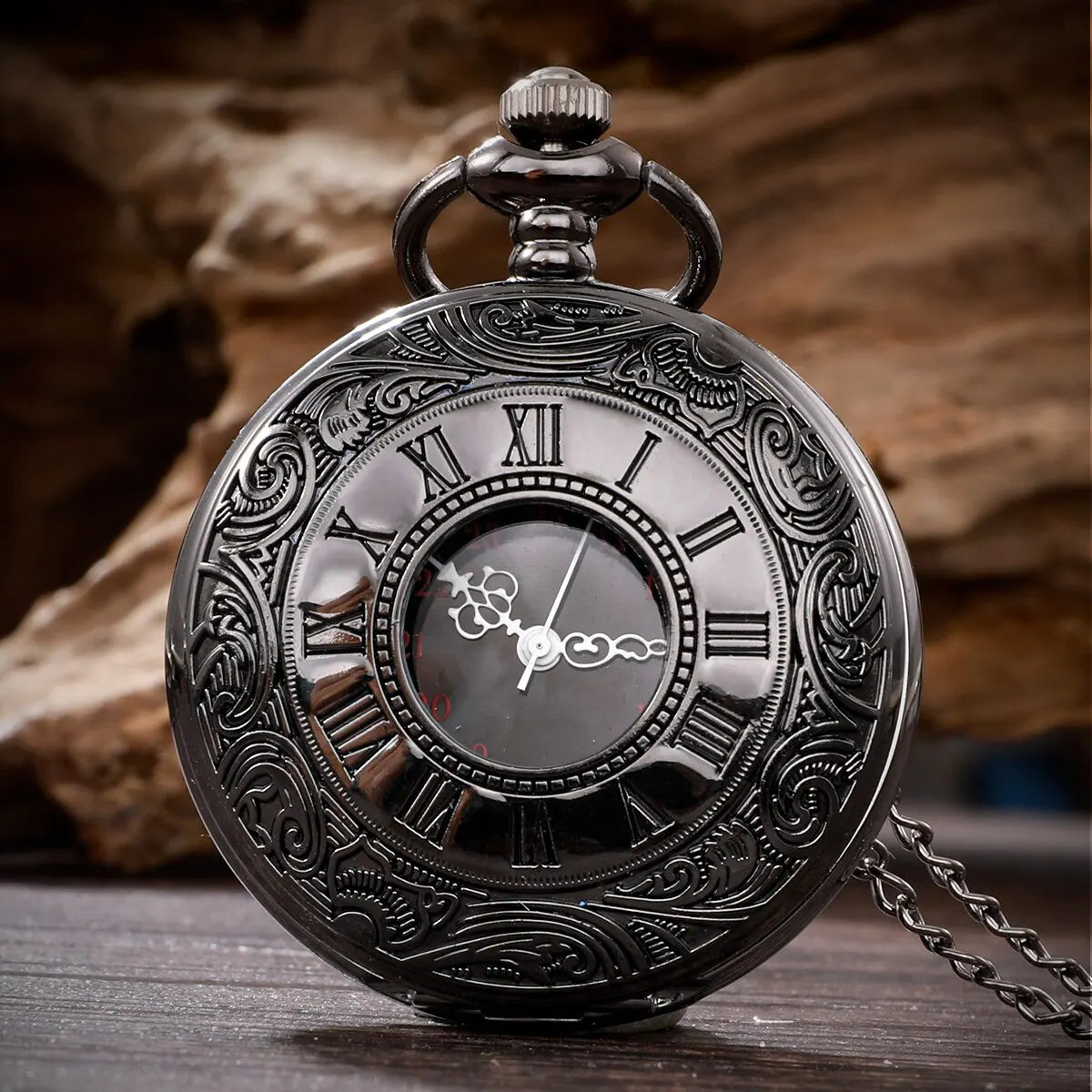 Steampunk Pocket Watch Necklace – Antique Black Roman Numerals Pocket Watch Necklace Qme