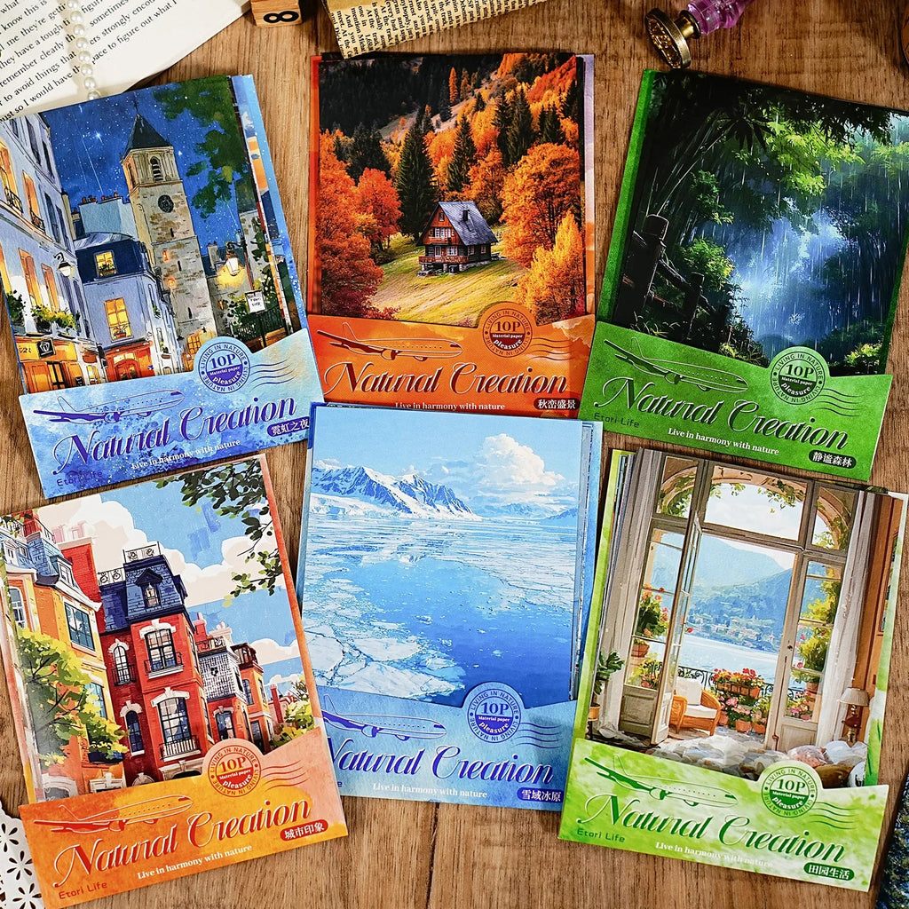 Landscape Theme Sticker Cards | Natural Creation Series, 6 Colors Decorative Sticker Cards Qme