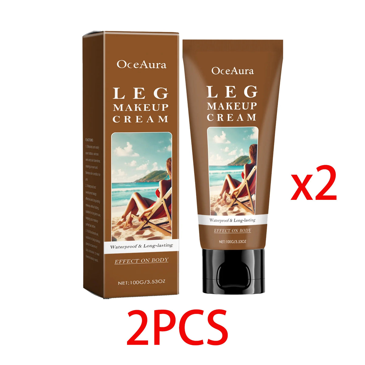 OceAura Waterproof Body Foundation – Full Coverage Leg Makeup Body Foundation Qst Cocoa color 2PCS