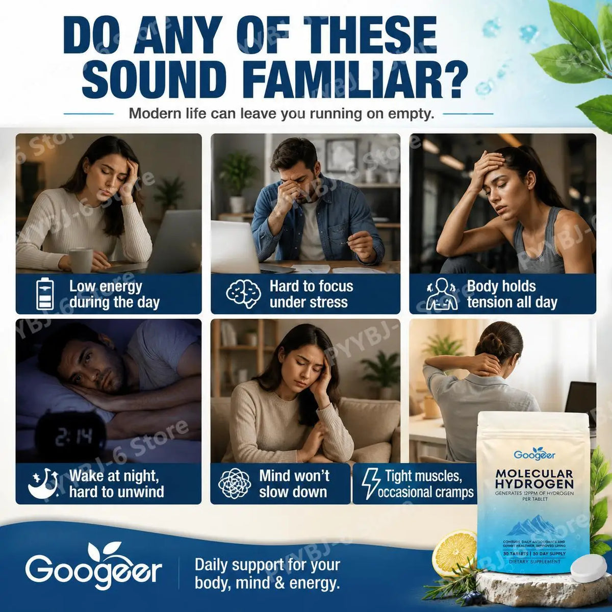 Googeer Molecular Hydrogen Tablets 30ct – Magnesium Antioxidant Hydrogen Supplement Tablet Qst