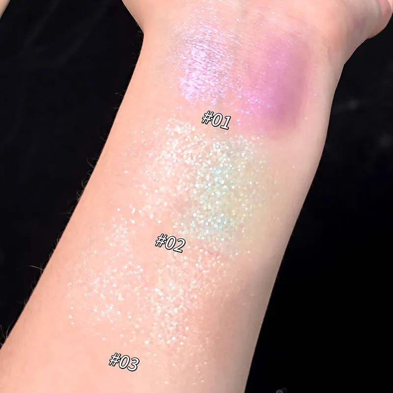 Qme 3-Color Two-Tone Glitter Highlighter Pressed Powder Highlighter Pressed Powder Qme