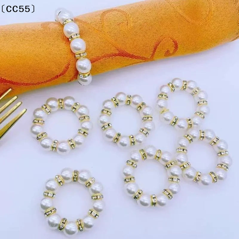 Beaded Pearl Gold Napkin Rings – Elegant Holder for Dining Napkin Ring Qst