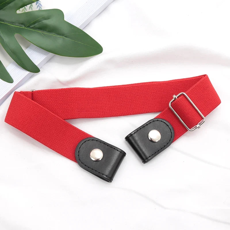 Women's Buckle-Free Elastic Waist Belt – Adjustable, 7 Colors Elastic Waist Belt Qme Red