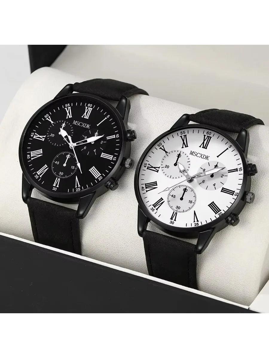 Men's Business Quartz Watch Black & White Belt Strap | Qme Quartz Wristwatch Qme black and white