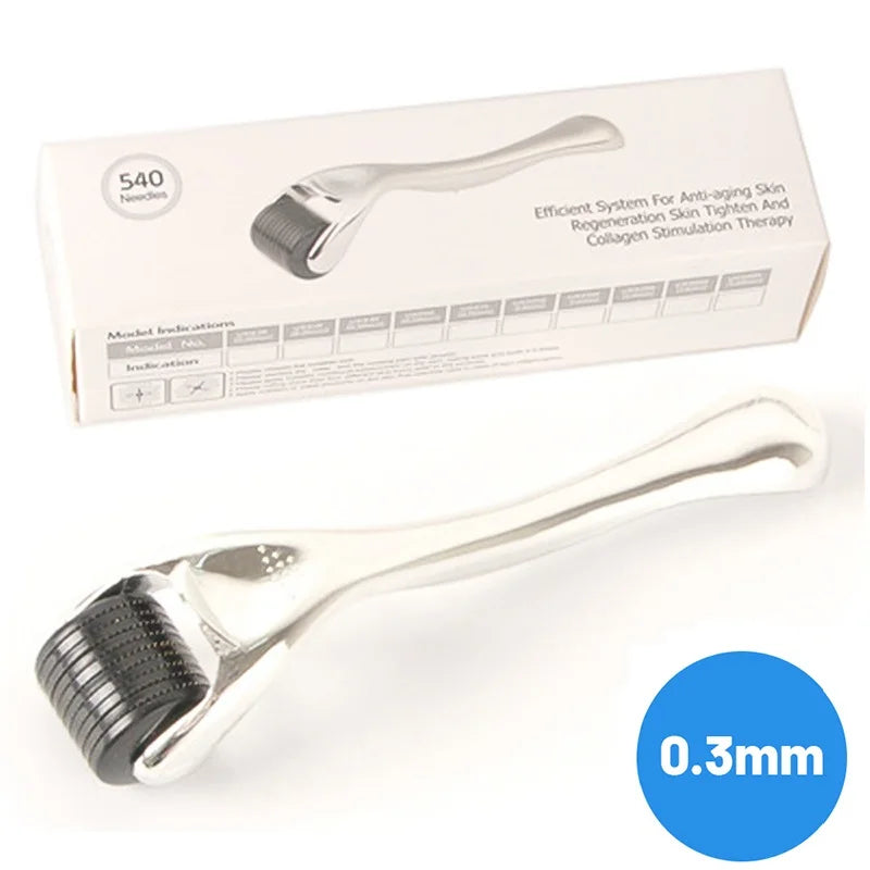 XceeFit 540-Needle Derma Roller 0.2/0.25/0.3mm Microneedle Derma Roller Qst Silver 0.3mm
