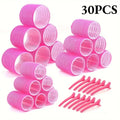 Heatless Self-Grip Hair Rollers & Clips – 30 Pc DIY Set Hair Roller Set Qme Rose Red-30Pcs