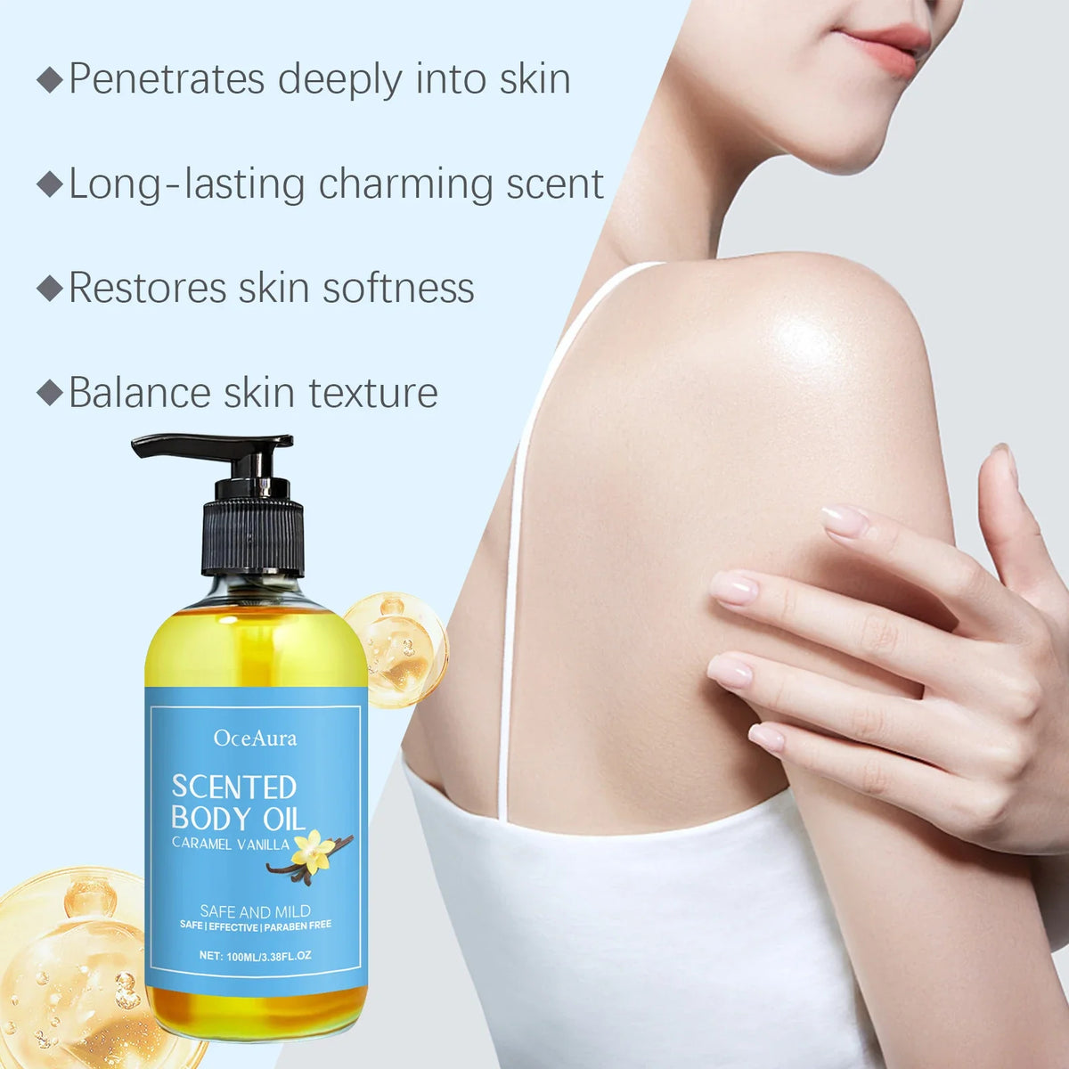 Caramel Vanilla Body Massage Oil – Moisturizing & Nourishing Body Massage Oil Qme