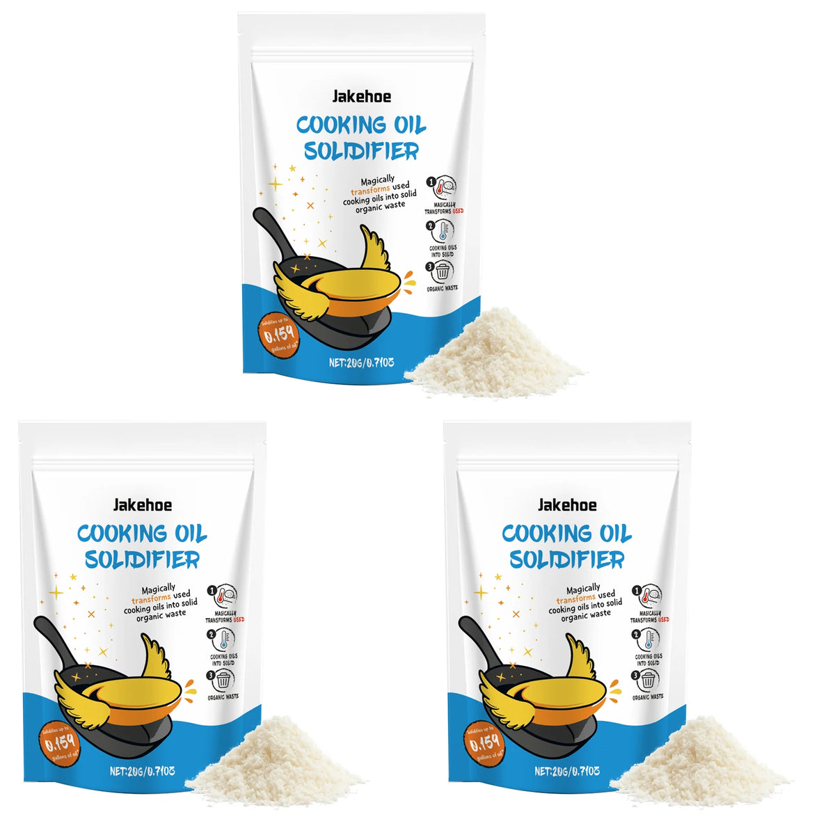 JAKEHOE Cooking Oil Solidifier Powder 20g – Eco-Friendly Oil Solidifier Powder Qst 3 X 20g Boxed