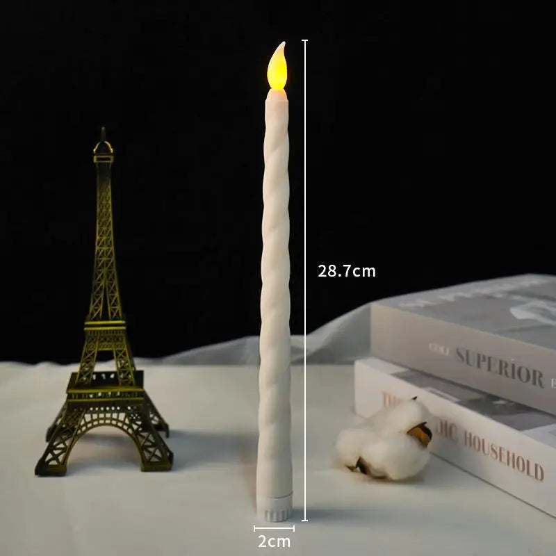 LED Flameless Taper Candle – Flickering Electric Dinner Candle LED Taper Candle Qst Spiral pattern