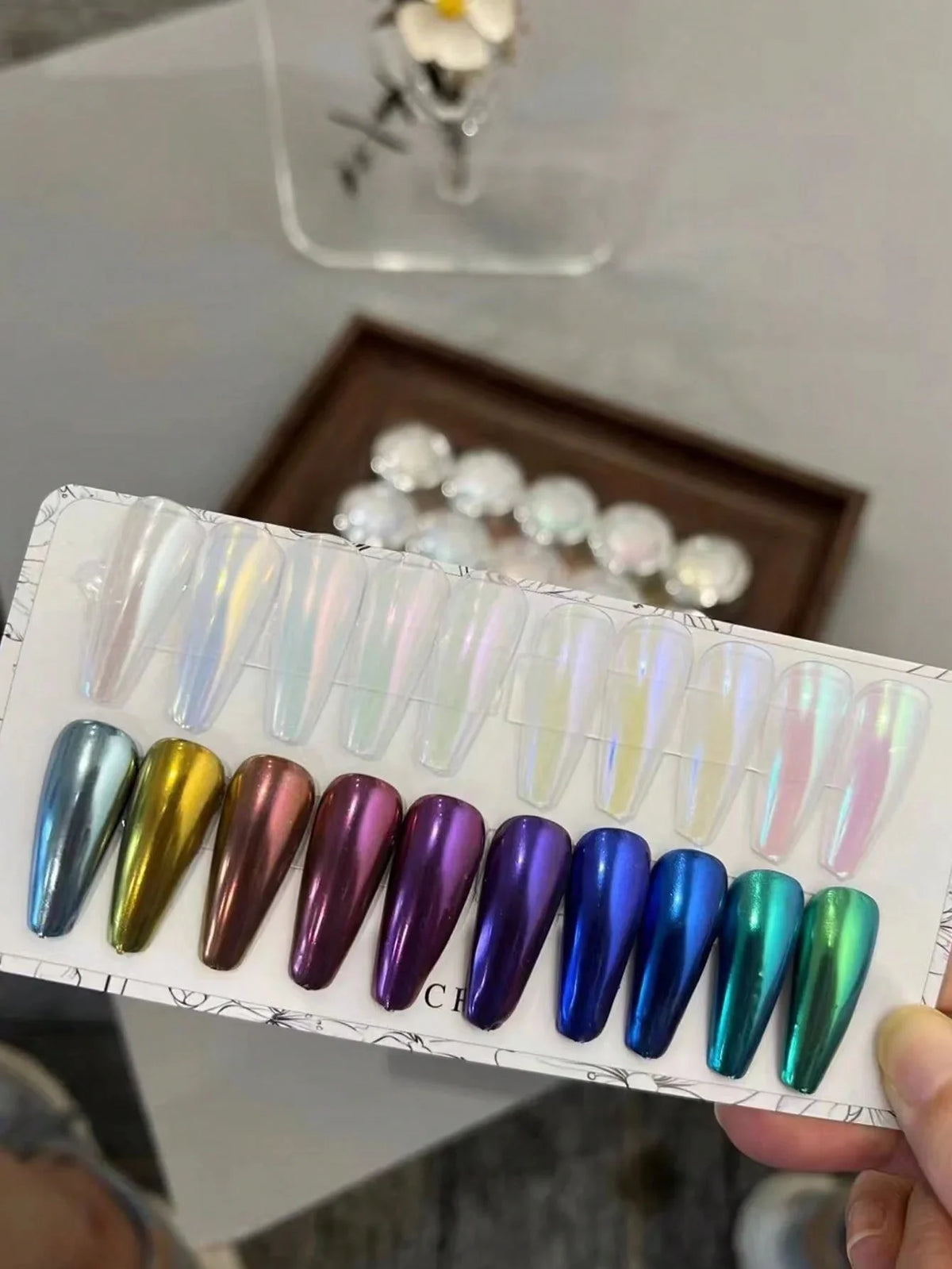 Nail Magic Mirror Powder – Aurora, Neon & Pearl Chrome Nail Art Chrome Nail Powder Qme