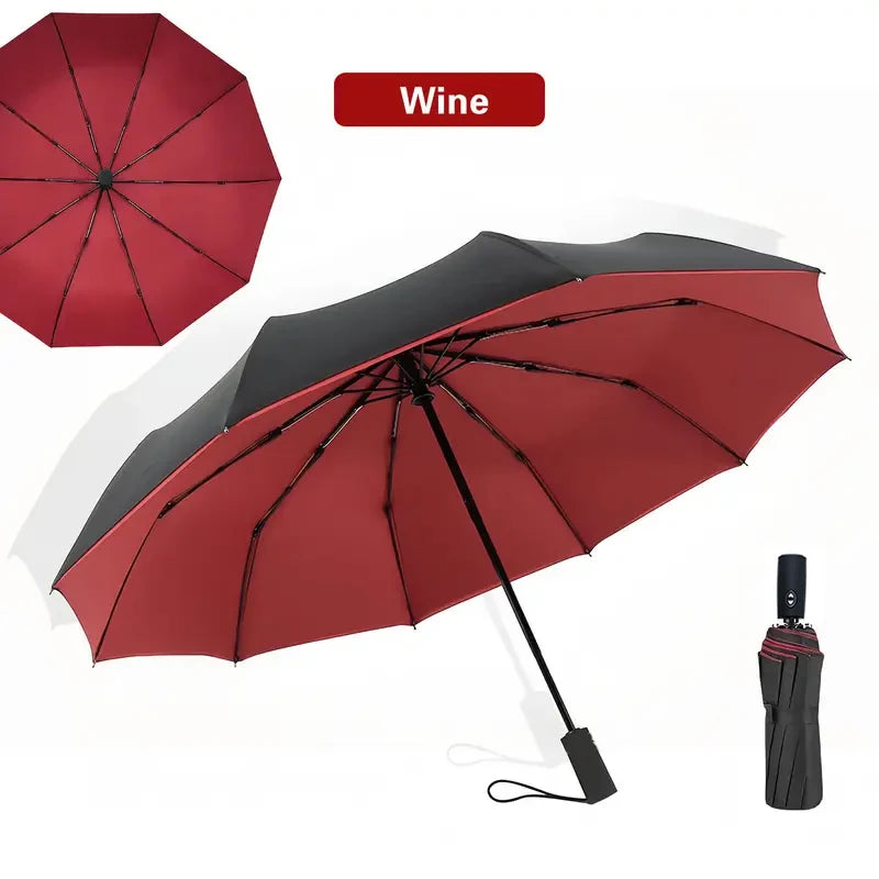 Windproof Double Layer Auto Folding Umbrella – Sun & Rain Windproof Folding Umbrella Qst wine red 10K Iron