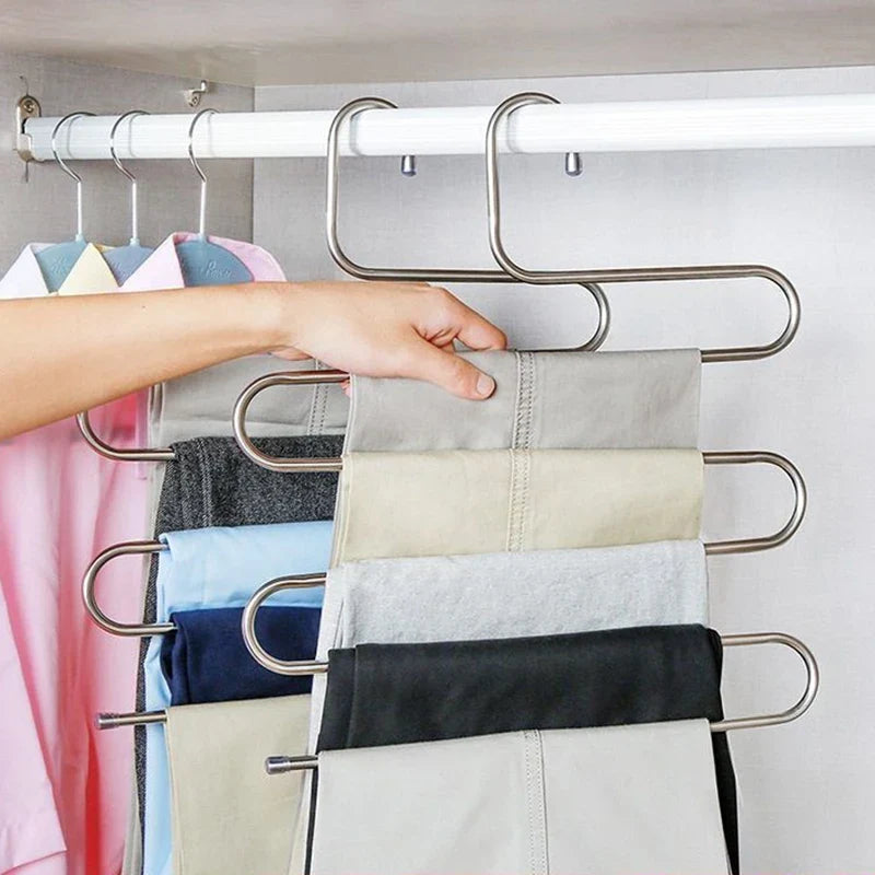 5-Layer Stainless Steel Pants Rack | Multi-Layer Closet Hanger Pants Hanger Rack Qme