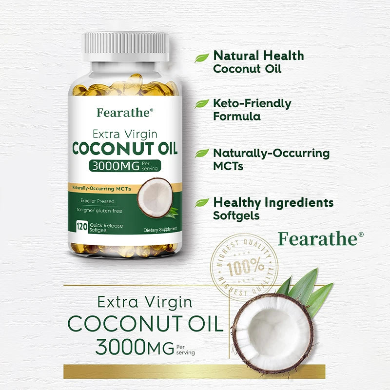 Extra Virgin Coconut Oil 3000mg Softgels | Non-GMO Supplement Coconut Oil Supplement Qst