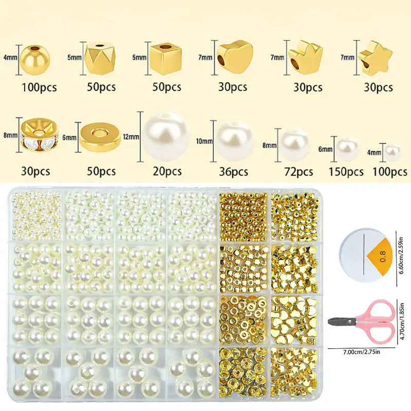 Golden Acrylic Spacer Beads DIY Jewelry Making Kit – Assorted Jewelry Making Beads Qme