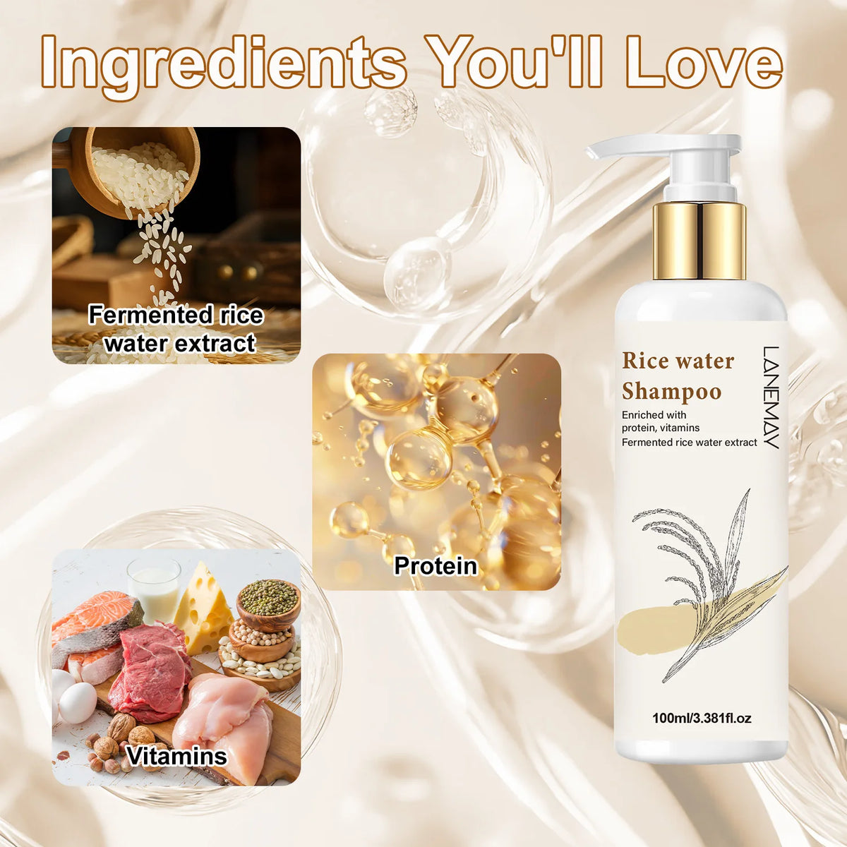 Lanemay Rice Water Shampoo – Hydrating & Softening 100ml Rice Water Shampoo Qst