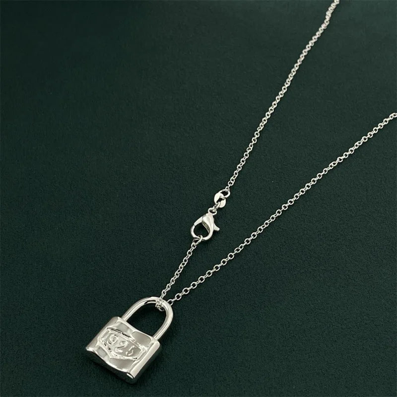 925 Sterling Silver Lock Charm Necklace for Women Sterling Silver Necklace Qme