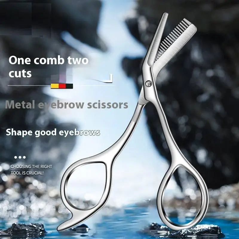 Professional Eyebrow Trimming Scissors & Stainless Steel Comb Eyebrow Grooming Tool Qme