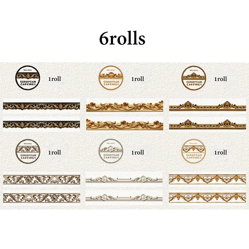 6-Roll Royal Aesthetic Washi Tape Set – Various Art Styles Decorative Washi Tape Qme 6 Rolls