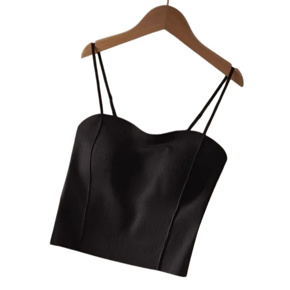 Women's Ice Silk Camisole Slim Fit Sleeveless Tank Top Camisole Tank Top Qme Black M