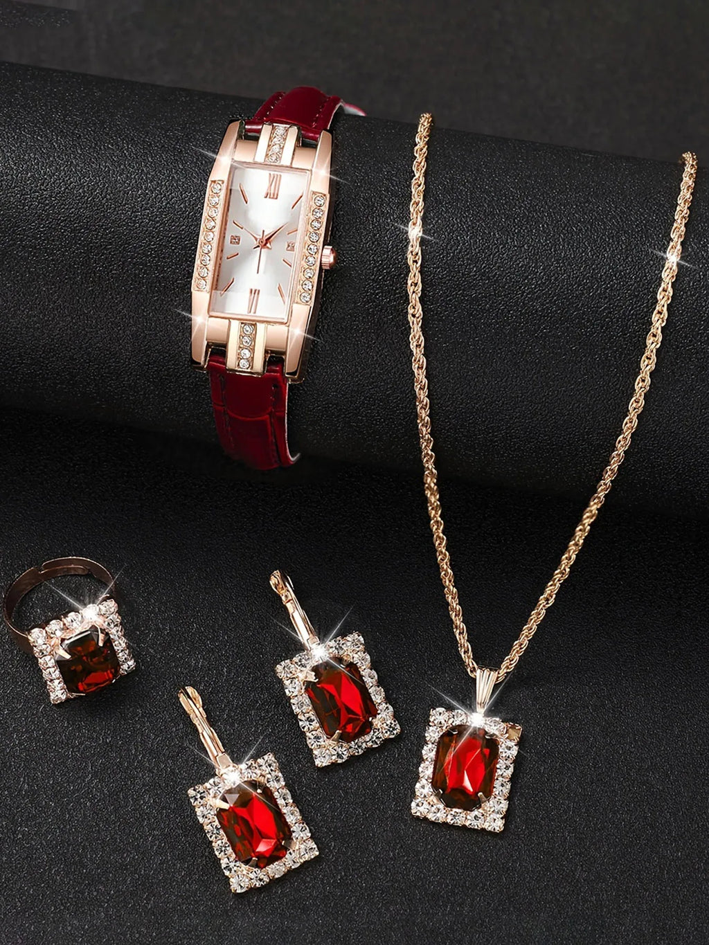 Red Gold Ruby Diamond Jewelry Watch | Elegant Timepiece Jewelry Fashion Watch Qme
