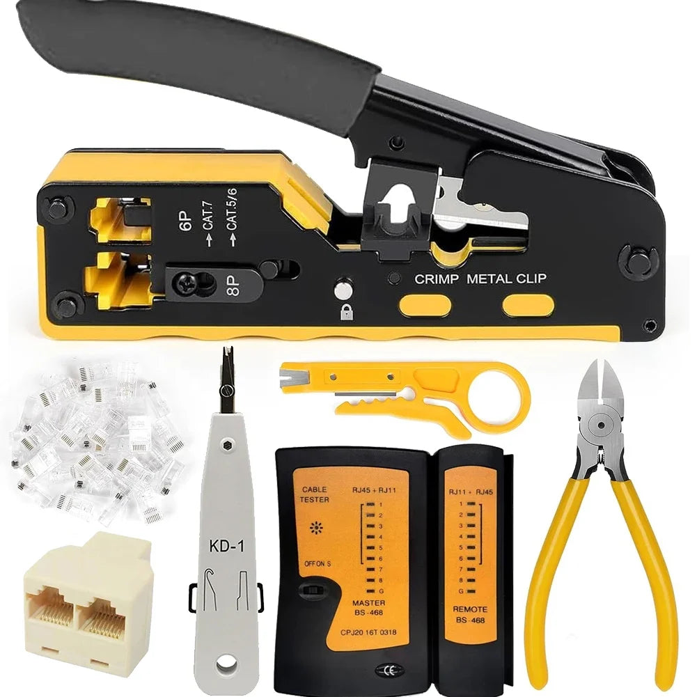 RJ45 Crimp Tool Kit – Cat5 Cat6 Cat7 Ethernet Crimping Set Ethernet Crimp Tool Kit Qme Default Title