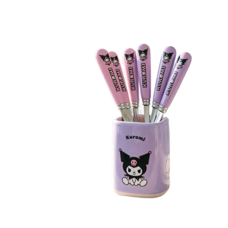 Kuromi Hello Kitty Stainless Steel Fruit Fork Set | Cute Cartoon Cartoon Fruit Fork Set Qme