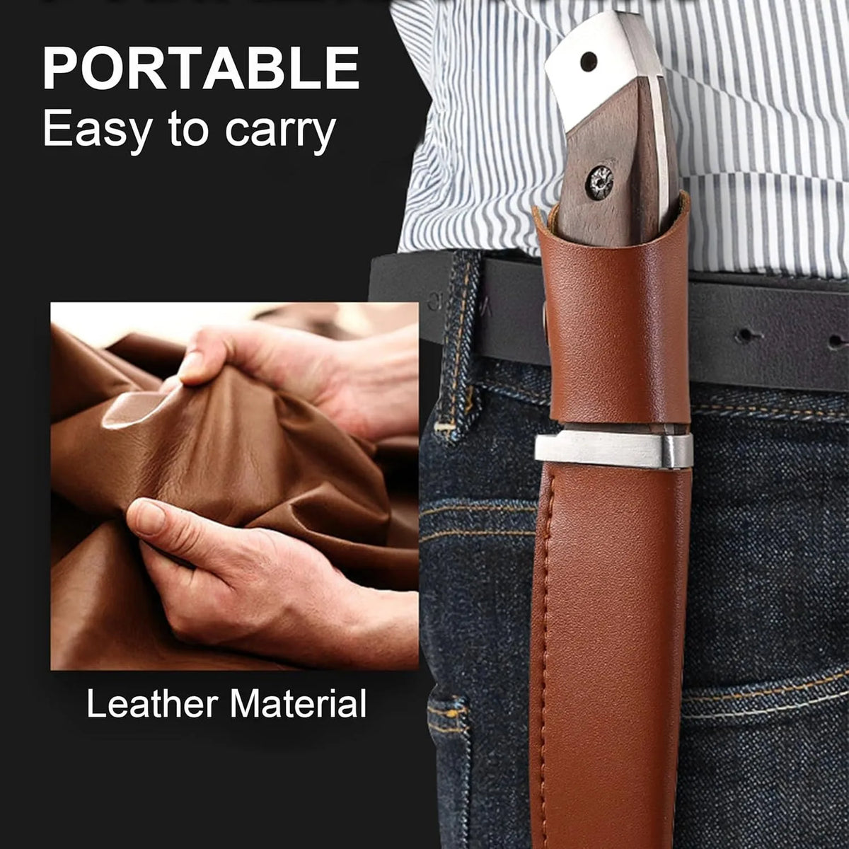 PLYS Fixed Blade Camping Knife with Leather Sheath | U9195 Fixed Blade Knife Qst