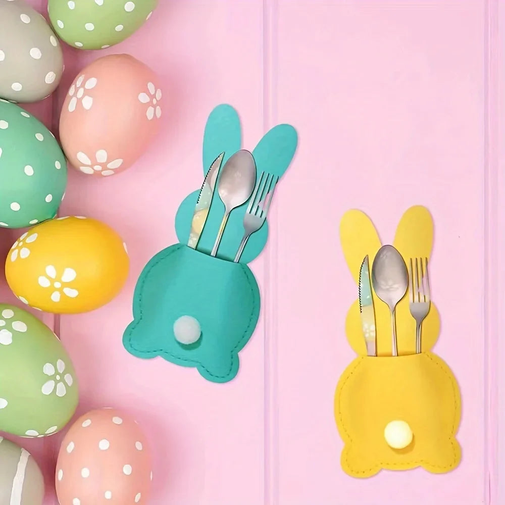 Easter Rabbit Felt Tableware Bags – Cute Cutlery Holder Set Tableware Holder Qme