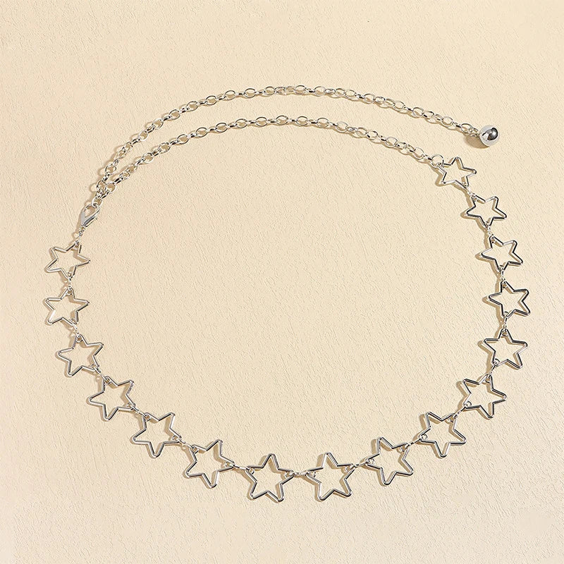 Star Metal Waist Chain Belt for Women – Gold & Silver Dress Belt Chain Waist Belt Qst Silver