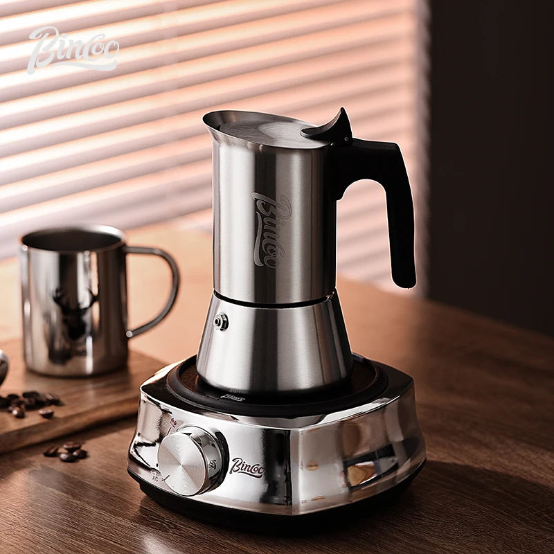 Bincoo Stainless Steel Moka Pot & Electric Ceramic Stove 600W Moka Pot & Stove Set Qst