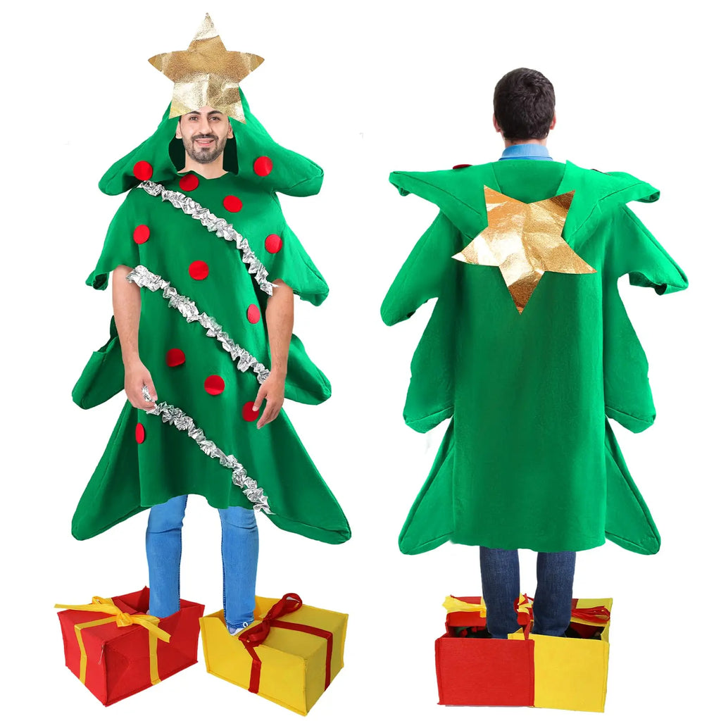 Christmas Tree Onesie Costume with Shoe Covers – Adults & Kids Holiday Onesie Costume Qme adult one size