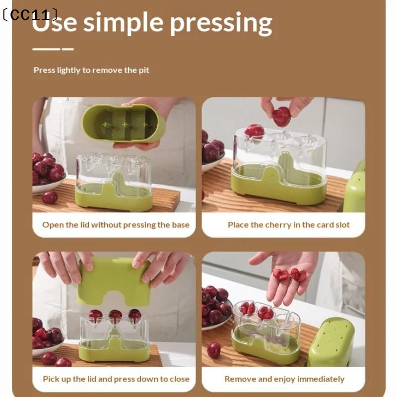 Cherry Pit Remover – 3-Slot Handheld Fruit Corer Press Cherry Pit Remover Qme