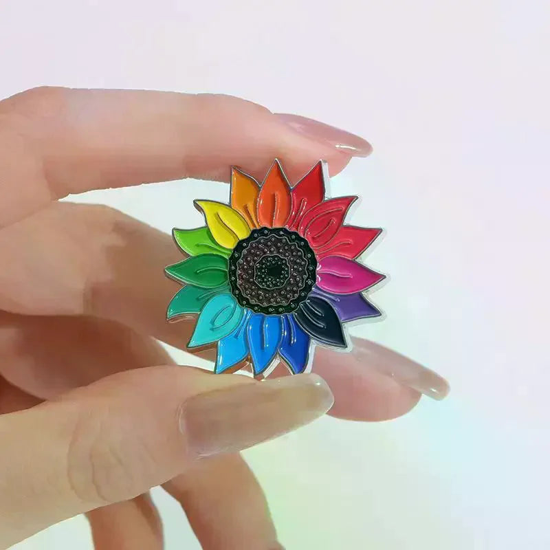 Rainbow Sunflower Enamel Lapel Pin | Alloy Brooch Badge Enamel Lapel Pin Qme