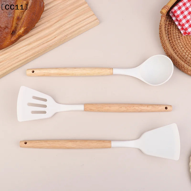 Wooden Handle Silicone Spatula & Soup Ladle | Heat Safe Silicone Spatula Ladle Qme