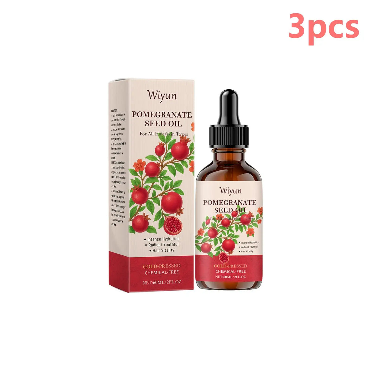 WIYUN Pomegranate Seed Oil Cold-Pressed Skin & Hair Care 60ml Skin & Hair Oil Qst 3pcs