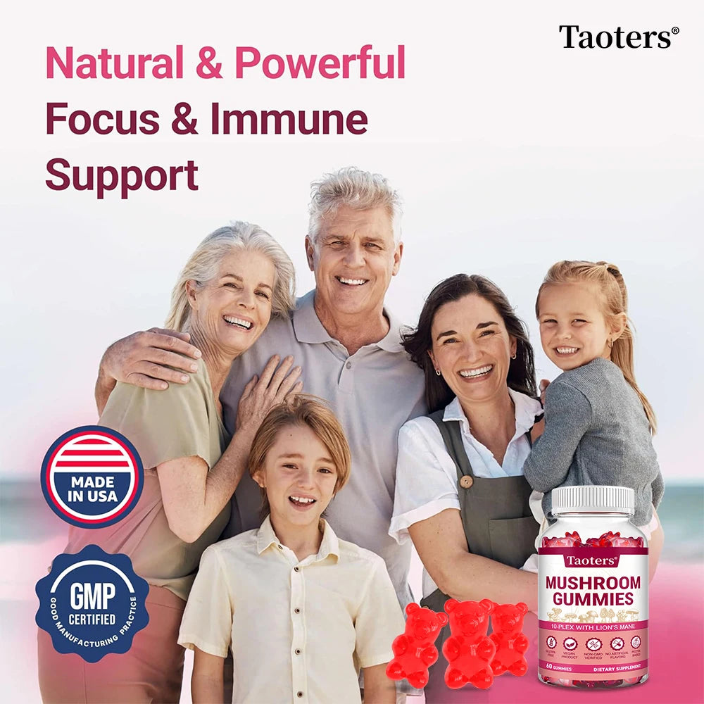 Mushroom Complex Gummies 10-in-1 | Focus & Brain Support Mushroom Supplement Gummies Qst