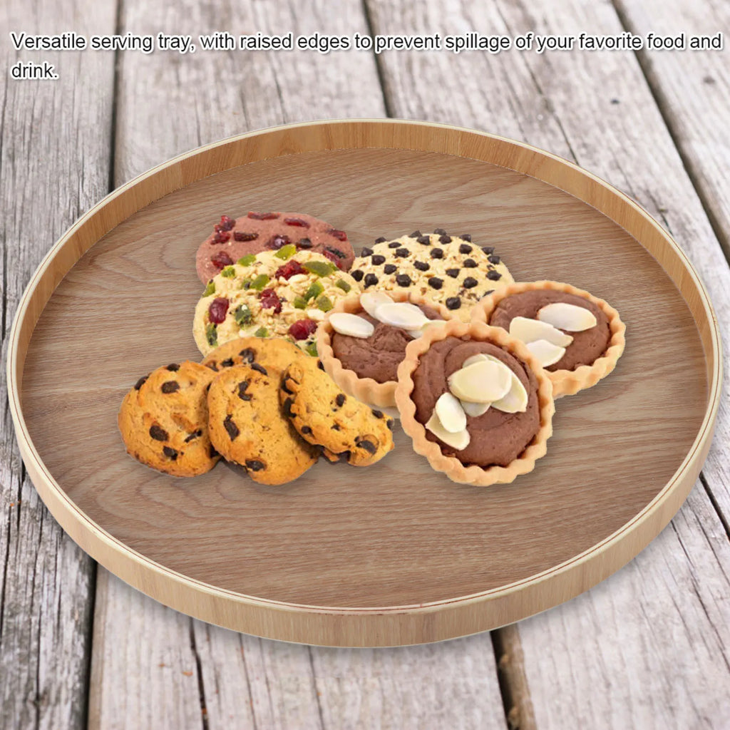 Round Solid Wood Serving Tray 14.76" – Tea, Coffee & Snack Tray Wooden Serving Tray Qme