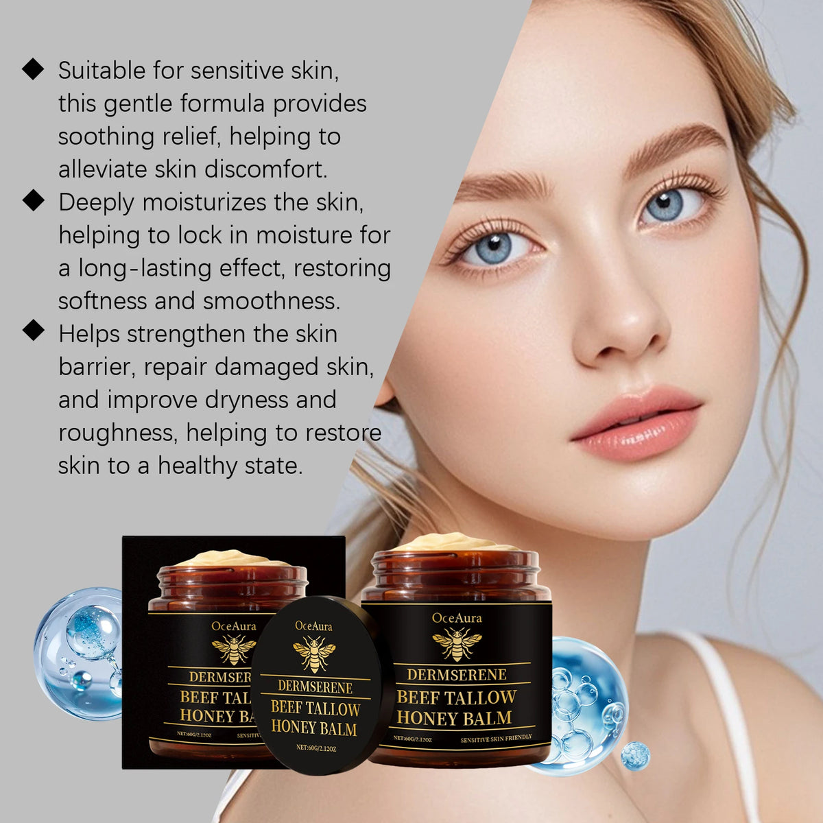 OceAura Beef Tallow & Raw Honey Face Body Cream – 60g Face & Body Cream Qst