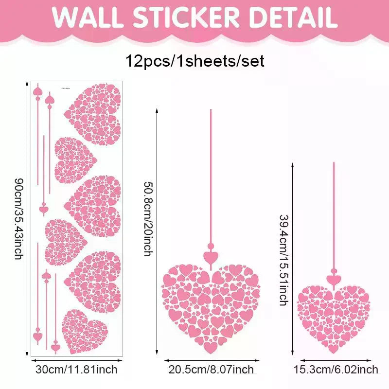 Valentine's Day Heart-Shaped Decorative Window Stickers Decorative Stickers Qme