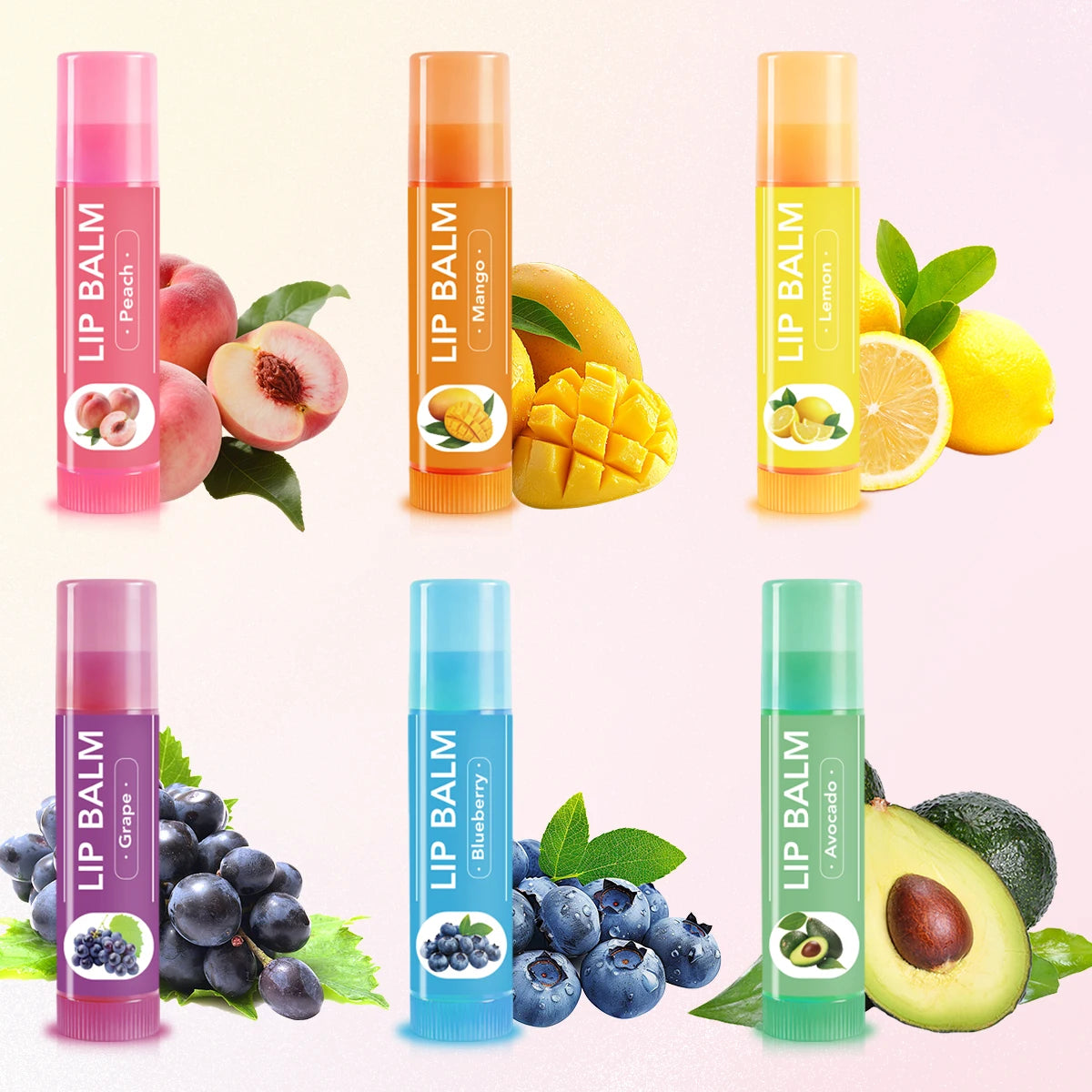 YURHERSU 6-Piece Fruit Lip Balm Set – Moisturizing Gift for Girls Lip Balm Set Qst