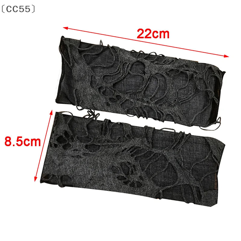 Distressed Black Fingerless Gloves – Gothic Punk Cosplay Fingerless Gloves Qst