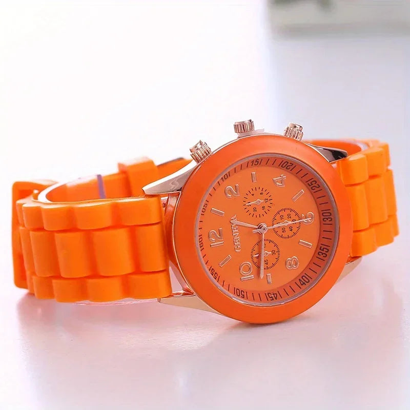 Round Triple Dial Quartz Watch Silicone Band – 15 Colors | Qme Quartz Wristwatch Qme orang