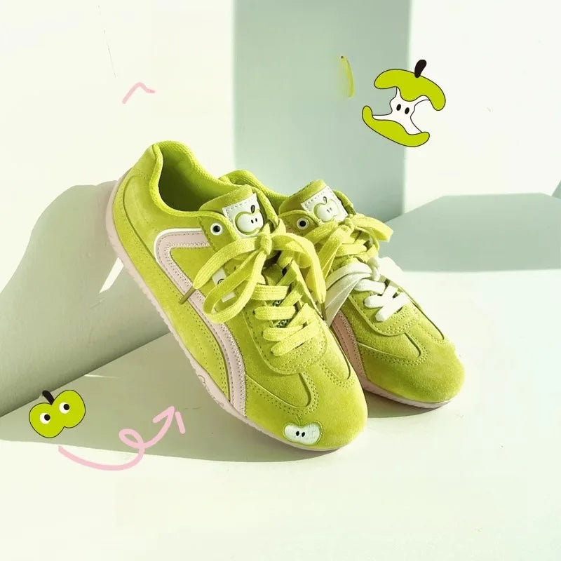 Y2K Vintage Women's Fruit Embroidery Flat Sneakers | Streetwear Women's Casual Sneakers Qst Green 40