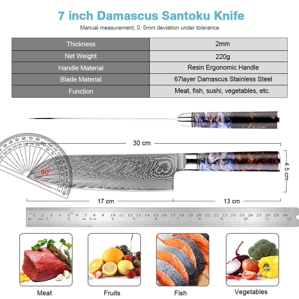 XITUO 7" Damascus Santoku Knife – 67-Layer Steel, Wood Handle Santoku Chef Knife Qst