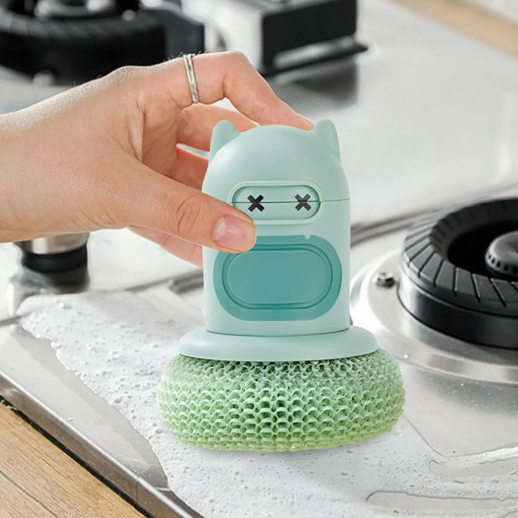 Dish Brush Soap Dispenser – Press Scrub Sponge for Kitchen Dish Scrub Brush Qme