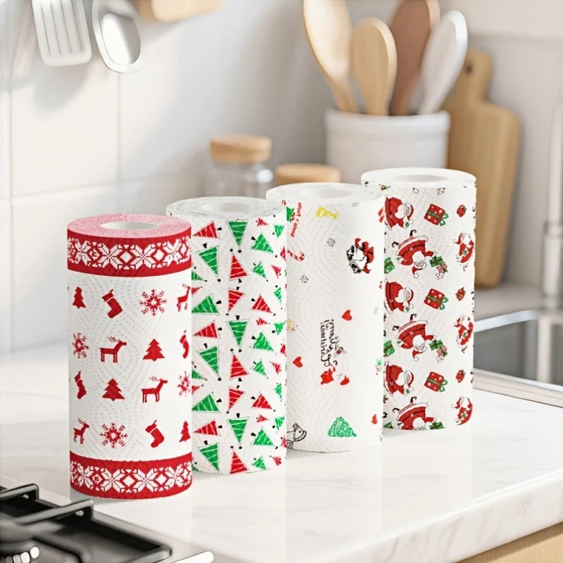 Christmas Kitchen Paper Towels – Thickened 3-Layer Disposable Roll Disposable Paper Towels Qme